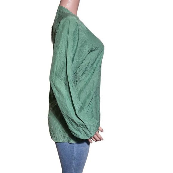 Women peasant mandarin collar spearmint silk boho top casual loose blouse M - Picture 4 of 7